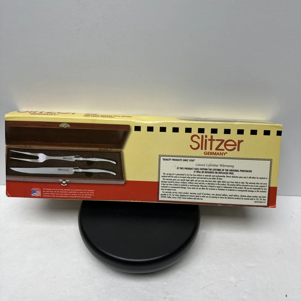 Slitzer Knife & Fork Carving Set Germany 2pc European-Style with Wooden Box